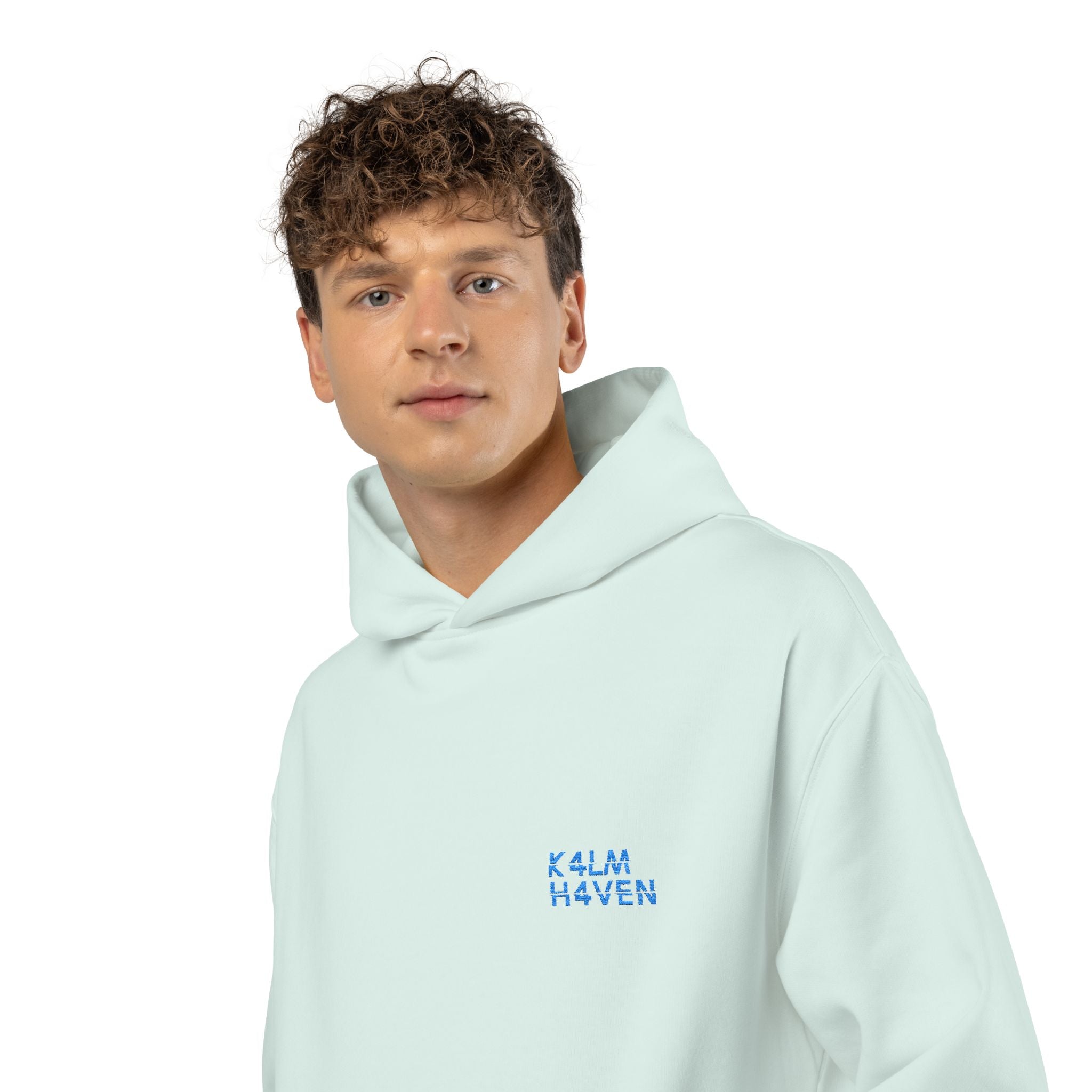Relaxed Hoodie — Calm Heaven Minimalist Mint Hoodie with Small Chest Text