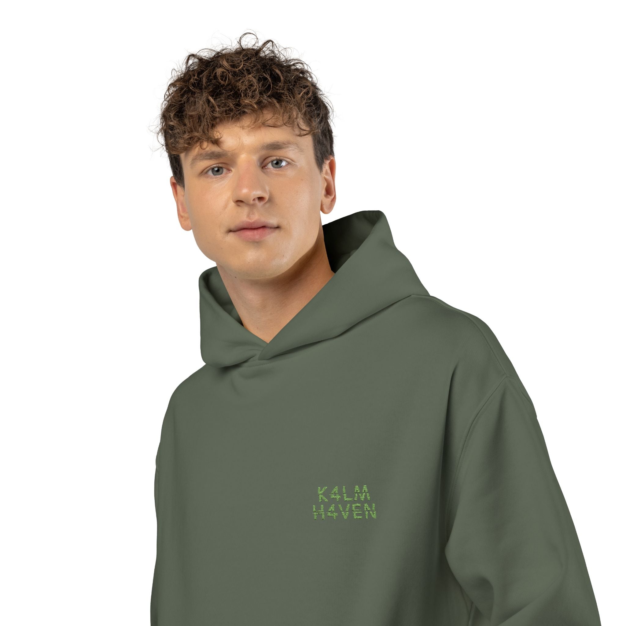 Green 'Relaxed' Hoodie — Minimal Chest Graphic Casual Pullover