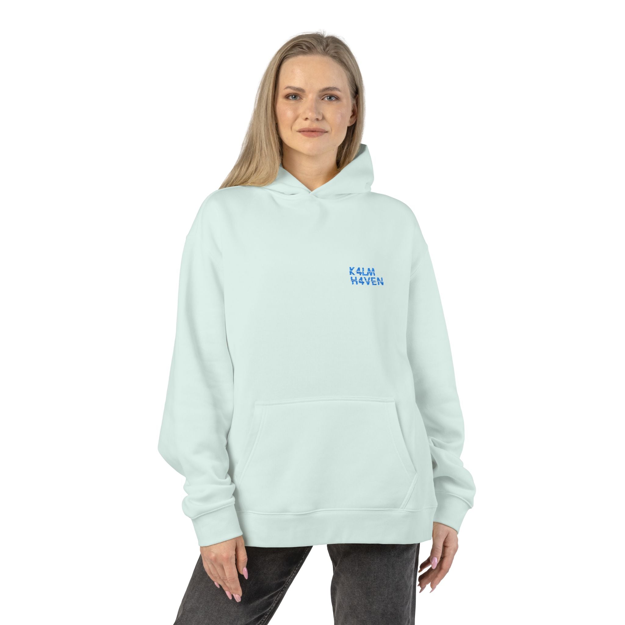 Relaxed Hoodie — Calm Heaven Minimalist Mint Hoodie with Small Chest Text