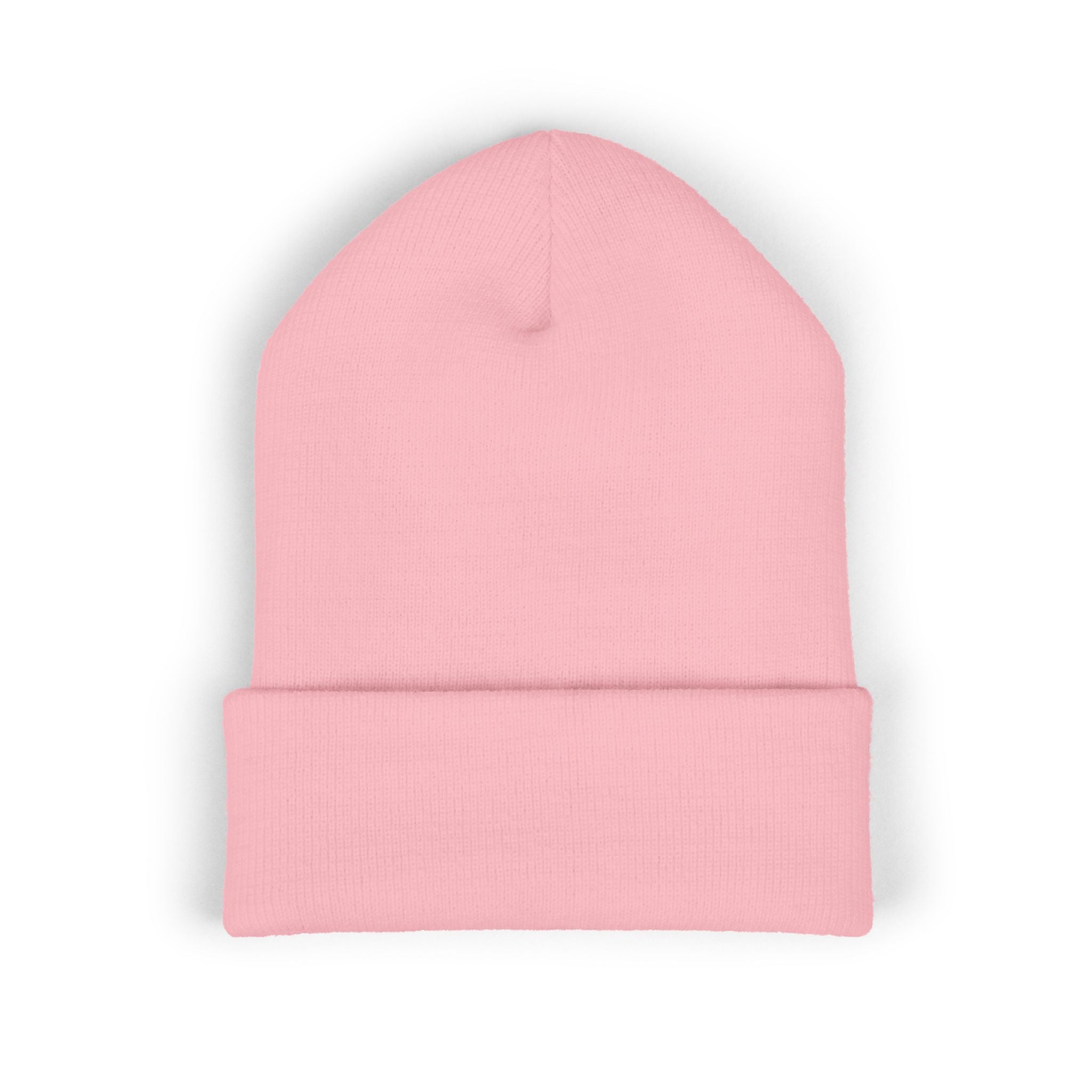 Embroidered 'K4LM H4VEN' Cuffed Beanie - Soft Pink Knit Winter Hat