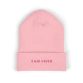 Embroidered 'K4LM H4VEN' Cuffed Beanie - Soft Pink Knit Winter Hat